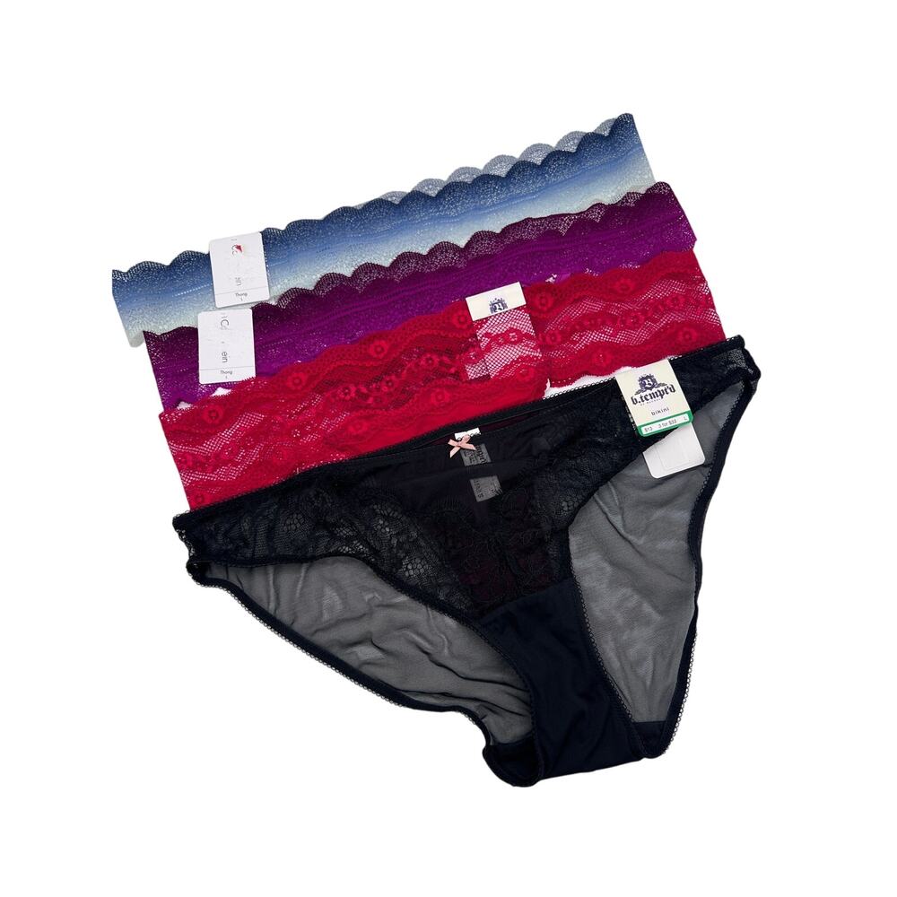 Calvin Klein b tempt'd Lace Trim Thongs & Sheer bikini panty bundle Womens Large